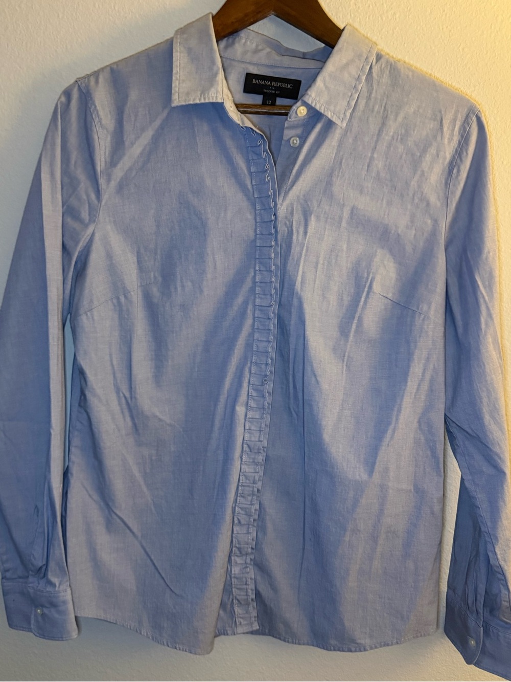 Banana Republic Light Blue Women’s Dress Shirt with Ruffle Placket